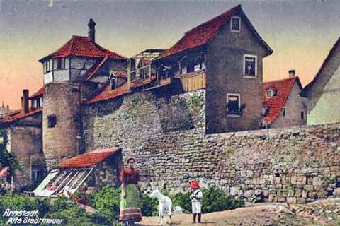 Postkarte mit Stadtmauer von Arnstadt